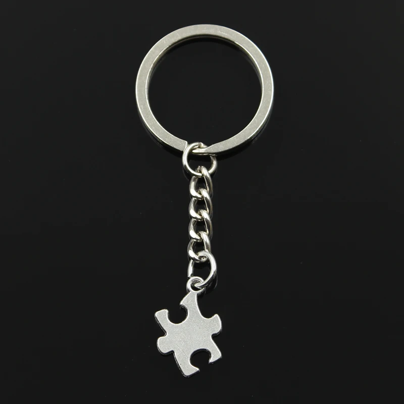 Fashion 30mm Key Ring Metal Key Chain Keychain Jewelry Antique Bronze Silver Color Jigsaw Puzzle Piece Autism 20x14mm Pendant