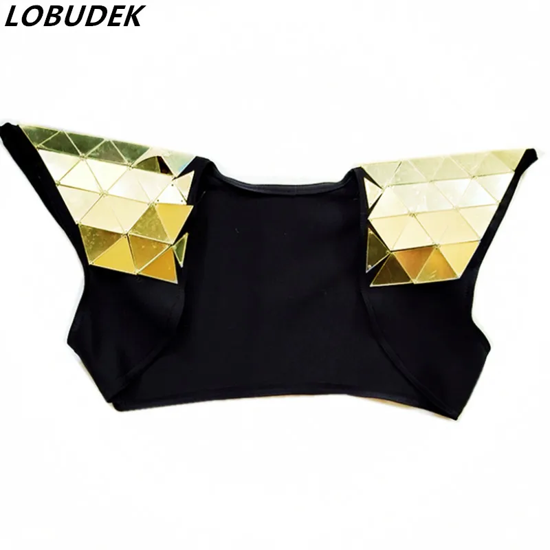 Silver Gold Mirror Vest Armor Shiny Sequins Waistcoat Bra Nightclub Singer Dancer Performance Stage Wear Unisex Dance Costume