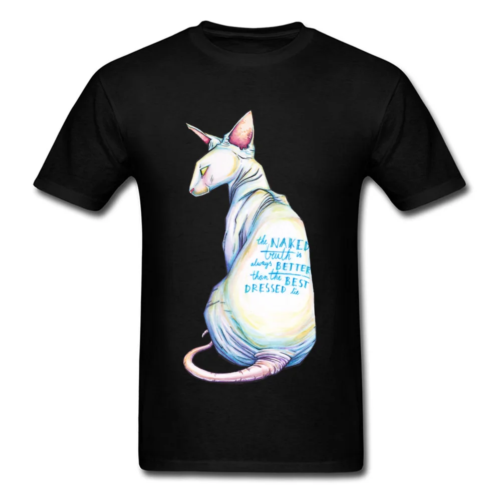 The Naked Truth T Shirt Men 3D T-shirt Sphynx Cat Tshirt Canadian Hairless Tops Printed Tee Cotton Black Clothing Unique Style