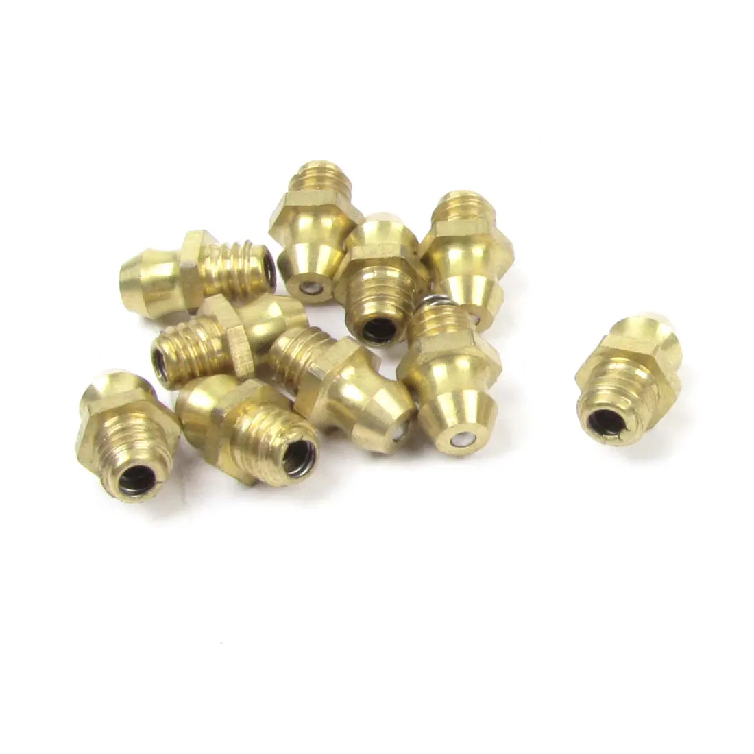 X Autohaux 10 Pcs Brass Tone Metal 6Mm Threaded Straight Grease Nipple Fittings Nozzles For Car