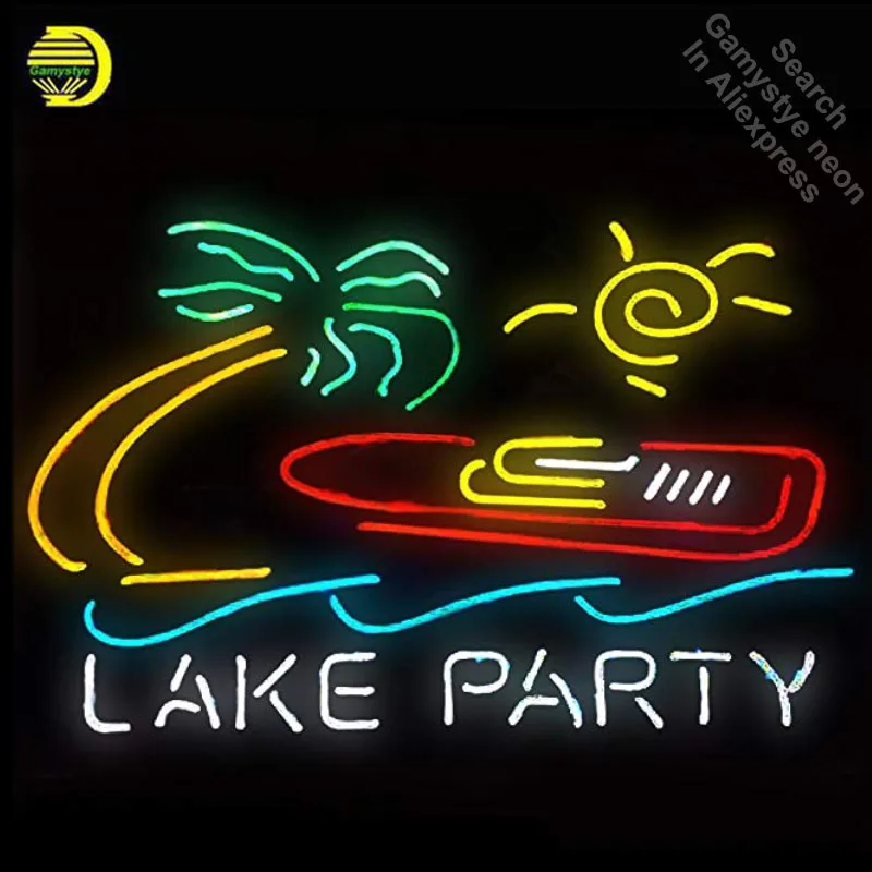 

Neon Sign Lake Party neon Light Sign Palm Tree Beer Bar Pub Sign room Wall Decor Design Handcrafted Hotel Neon signs Dropshipp