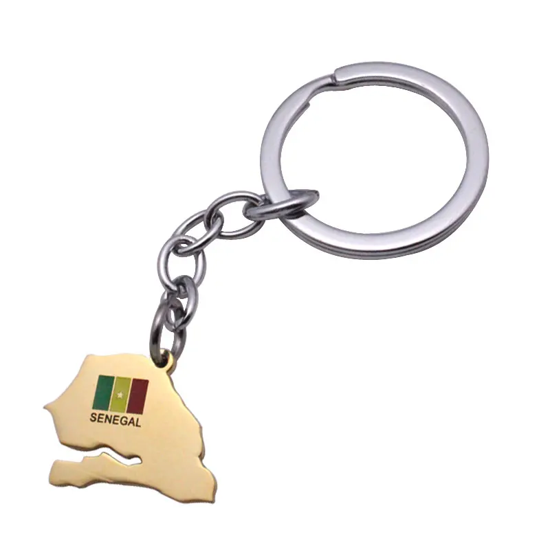 zkd Senegal map Senegal flag Key Chains stainless steel ring key for men women