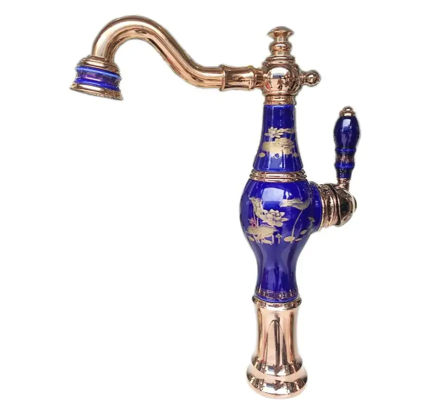 New Arrivals Top-grade Brass and Jade Basin Sink Faucet Deck Mounted Bathroom Water Tap Hot and Cold Mixer Tap Basin Faucet