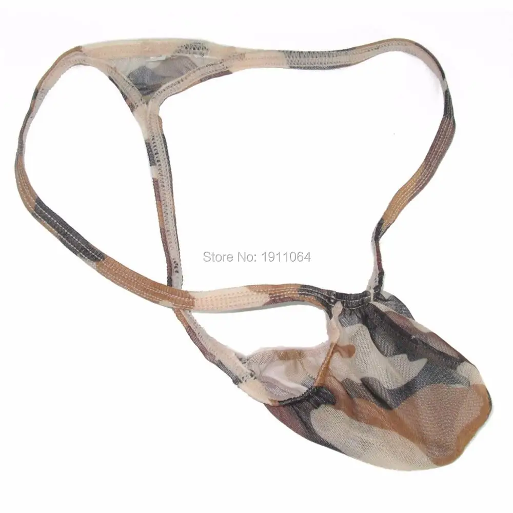 Mens Sexy Thong Bulge Low Rise string thong g4030 C-thru Mesh Camo print