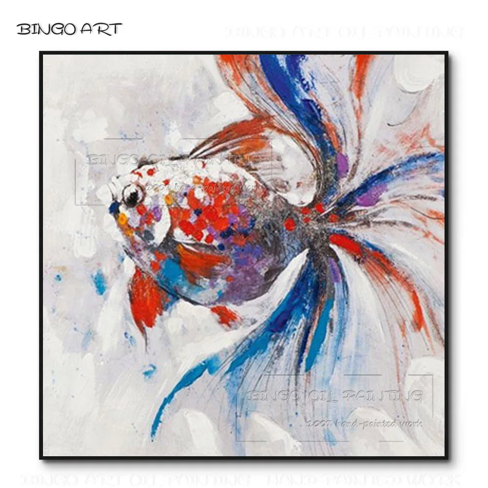 Hand-painted High Quality Abstract Animal Goldfish Oil Painting on Canvas Abstract Goldfish Oil Painting Fish Painting for Wall