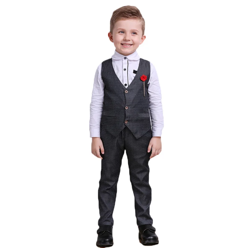 Spring Autumn new arrive Boys clothes 3pcs long sleeve shirt +Vest+pants handsome gentleman suit hot sales Boys Clothing Sets