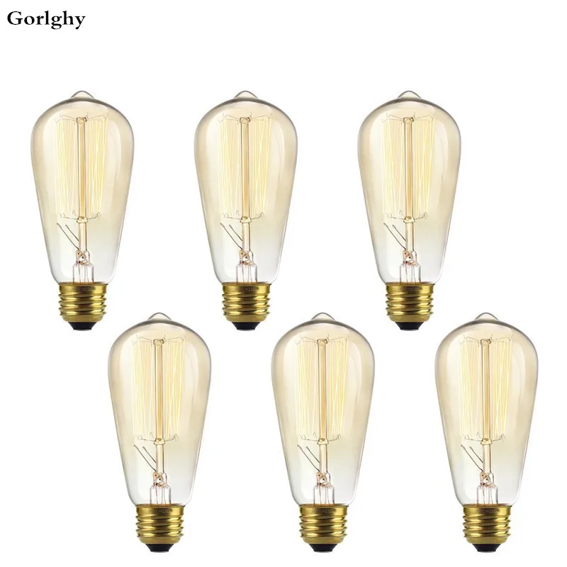 

6pcs/lot Retro Lamp ST58 40W E27 Warm White Retro Dimmable Decorative Incandescent Vintage Edison Light Bulb for home/Living