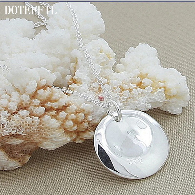 DOTEFFIL 925 Sterling Silver Bump Round Pendant Necklace 18 Inch Chain For Women Wedding Engagement Party Fashion Charm Jewelry