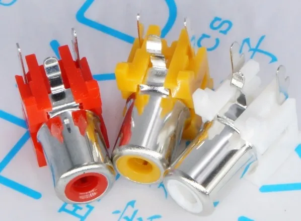 

10PCS/LOT AV-8.4-5 2x Holes 3Pins RCA Sockets 90Degree Audio Video Connecctors Jacks yellow white red