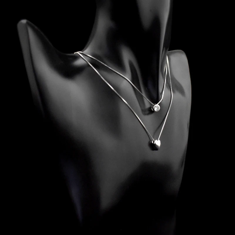 Gorąca sprzedaż 925 Sterling Silver Heart Zircon Pendant Double Layer Collarbone Necklace Fine Rhinestone Necklaces Biżuteria damska Prezent — zdjęcie 7