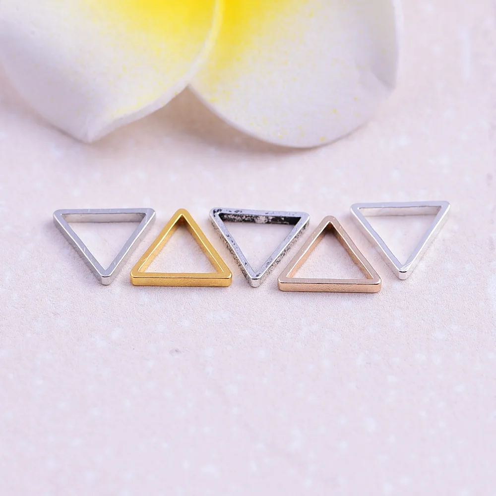 50pcs/lot 8mm Gold silver color  Closed triangle hollow Charms Connector Simple handmade craft tag pendants jewelry DIY material