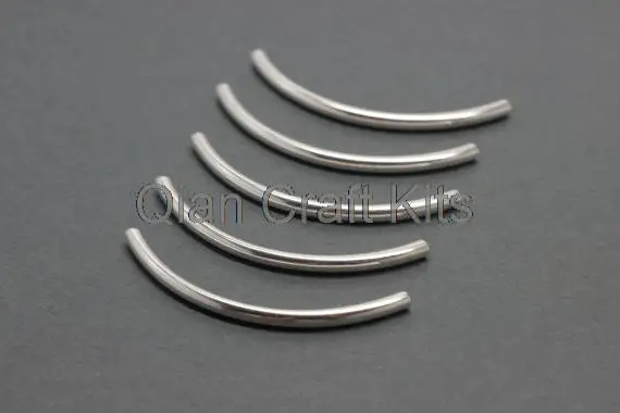 50pcs  big Silver Curved Tubes 50mm*3mm Silver Curved Bar Bead - Silver Plated Tube Bead - Thin Tube Bar Beads copper