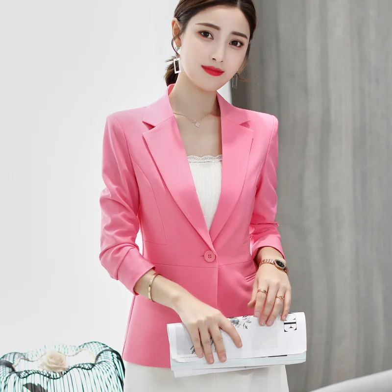 New Spring Autumn Slim Fit Women Formal Blazers Office Work Suit Open Front Notched Ladies Solid Black Coat Fashion Coats Tops