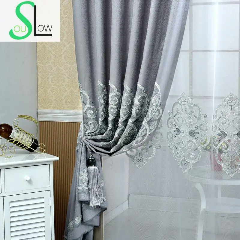 Slow Soul Gray Living Room Bedroom Modern Jacquard Curtains Tulle For Kitchen Sheer Blinds Tende Roman Cortinas Dormitorio