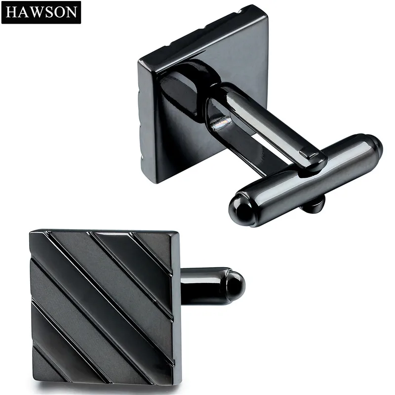 Hawson French Shirt Black Metal Cufflinks for Mens Formal Cuff link Lawyer Groom Business Jewelry Gift