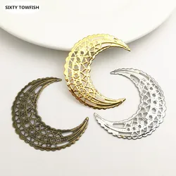 20 pcs/lot 39x44mm Gold color/White K/Antique bronze Metal Filigree Moon Slice Charms Base Settings Jewelry DIY Components