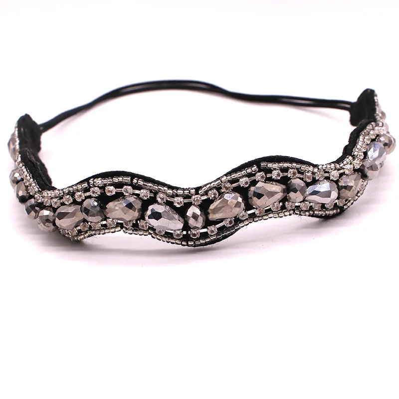 Metting Joura Bohemian Crystal Rhinestone Gun Black Facetedmetal Beads Headband Hairband Hair Accessories