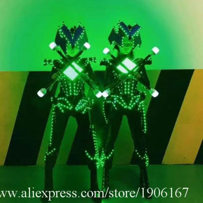 RGB Led Luminous Robot Men Suit DJ Armor Helmet Wears Display Colorful Led Light Up Growing Costumes Performance Outfits Clothes