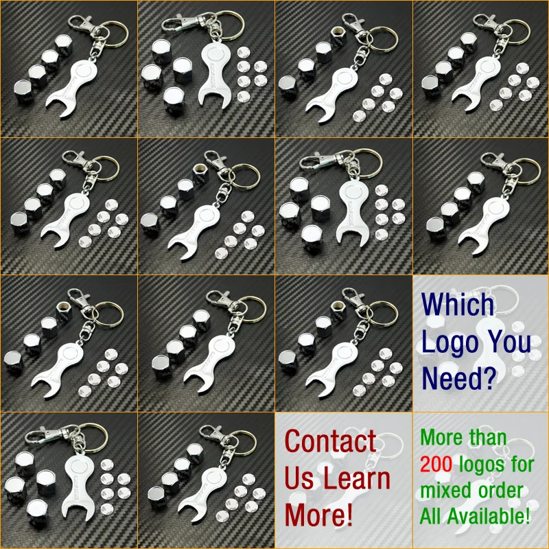 MOTOBOTS 100Set Promotion Mix Order Car tyre valve cap cover 4pcs+wrench key chain #FD-3750