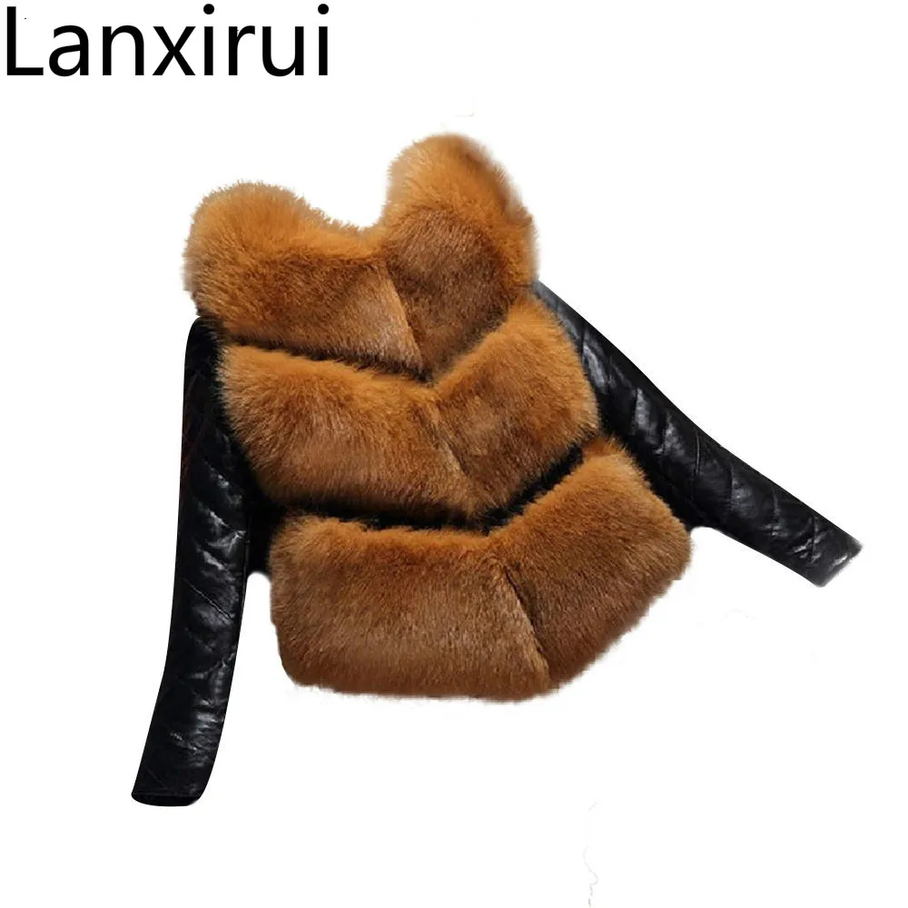 Lanxirui   Nuovo Di Alta Imitazione Pelliccia Di Volpe Cappotto Rimovibile Pu Maniche Cappotto Caldo Di Inverno Grigia