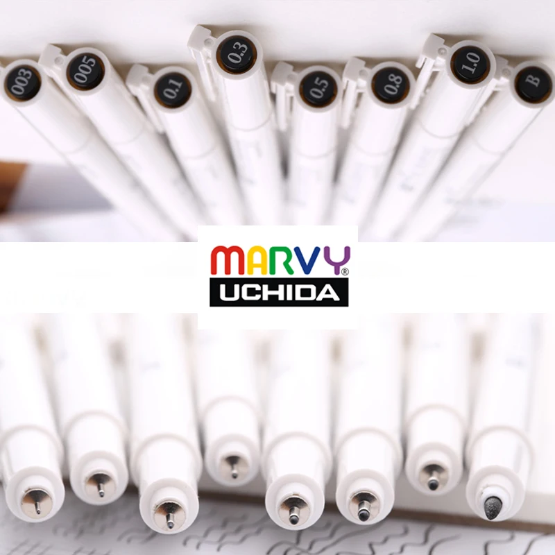 MARVY Pigma Micron Liner Drawing Marker Pens Fine Tip 0.03/0.05/0.1/0.2/0.3/0.4/0.5/0.6/0.7/0.8/1.0mm/Brush Painting Needle pen