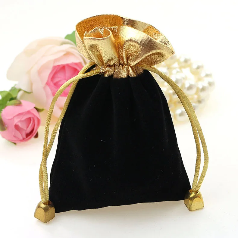 Bolsas de joalheria de veludo preto, 9*12cm, 100 peças, para presente de embalagem, artesanal, bolsas de joias femininas faça você mesmo, bolsa de flanela, cordão