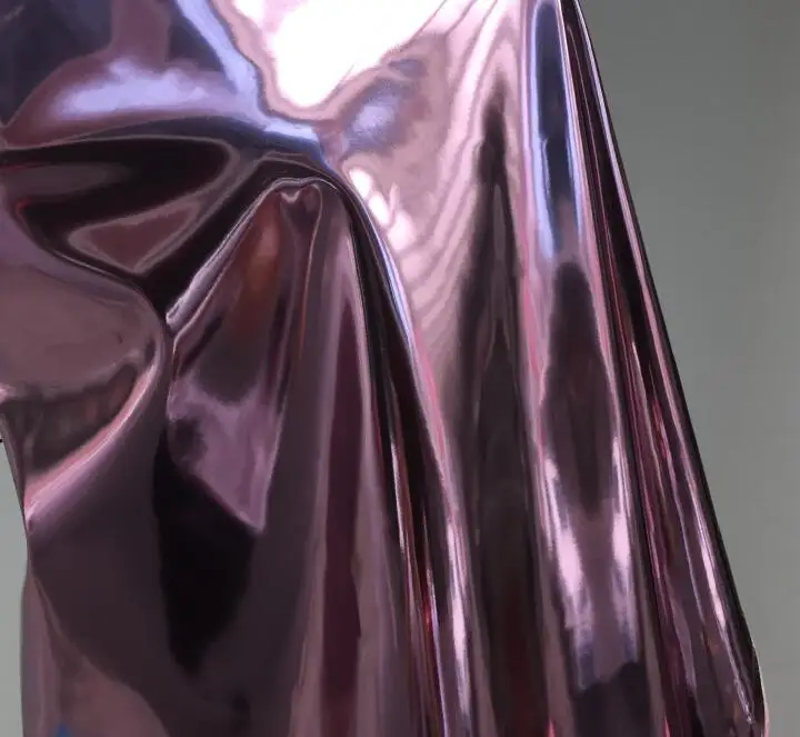 Bright Pink Metal Elastic PU Leather Bright Mirror Coated Furring Fabric, Sofa Handbag, Waterproof Gloves, DIY Fabric A513