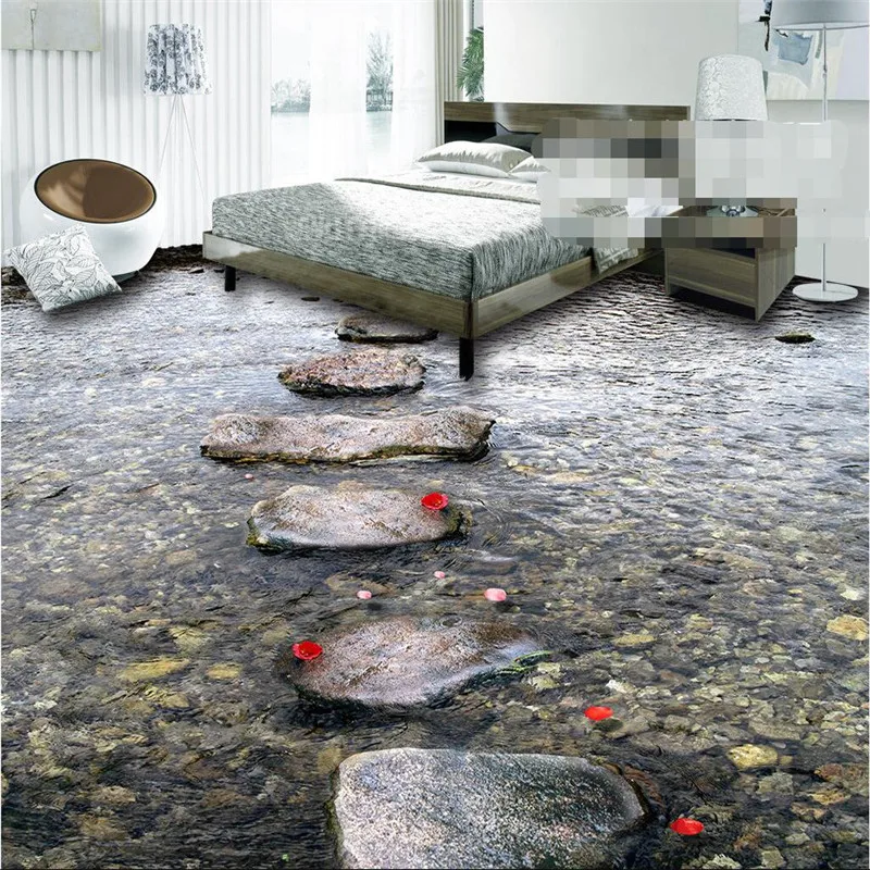 beibehang Custom Floor painting 3D modern art creek cobbles Bathroom Floor Mural-3d PVC Wallpaper Self-adhesive Floor stickers