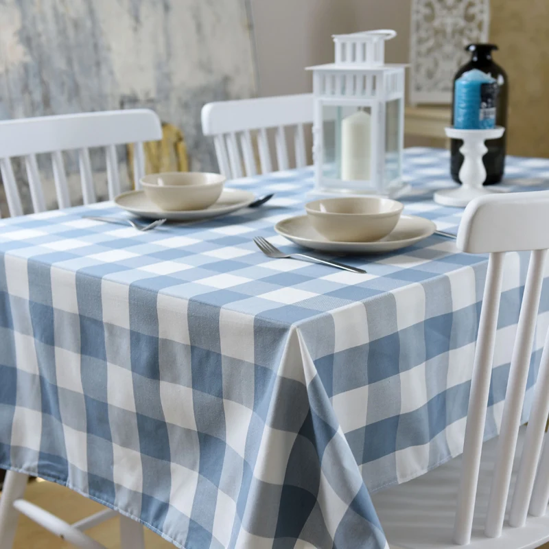 Nordic White Black Plaid Tablecloth Idyllic blue grid tablecloth cotton Rectangular Dining Table Cover Table Cloths Obrus