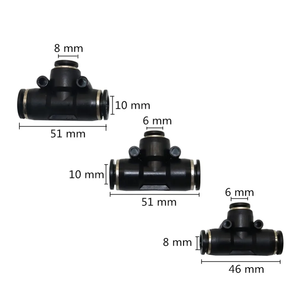 Reducing Tee Connector PE Pneumatic Joint Hose Tube One Touch Push Into Straight Gas 3-Way Quick connector 2 Pcs