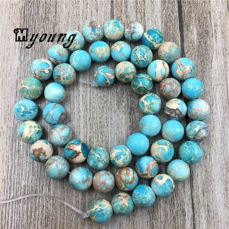 Natural Stone Sea Sediment Imperial Jaspers Beads, Sea Blue Emperor Stone Loose Beads For DIY Jewelry,5 Strands/lot  MY0074