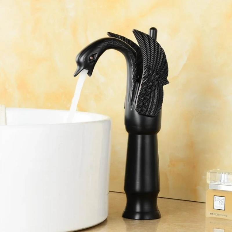 

1PC Antique Brass Basin Faucet Countertop Waterfall Spout Bathroom Sink Mixer Tap Single Handle Hot Cold Water Mixers Black Tap