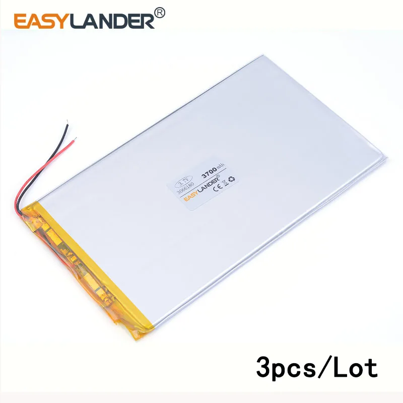 3pcs /Lot 3700mah 3066180 lithium Li ion polymer rechargeable battery universal battery brand tablet PC video game IPAQ MID