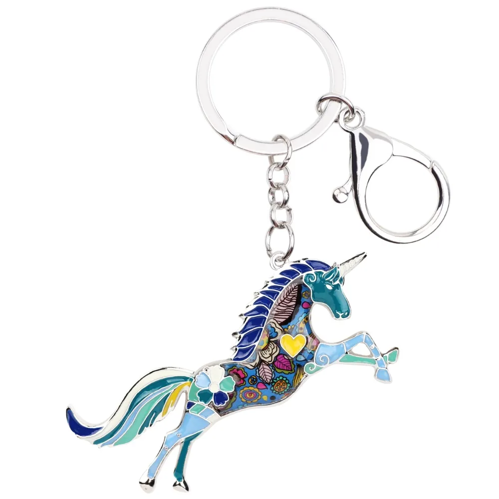 Bonsny Enamel Alloy Horse Unicorn Key Chain Key Ring Handbag Bag Charm Keychain Accessories New Fashion Animal Jewelry For Women