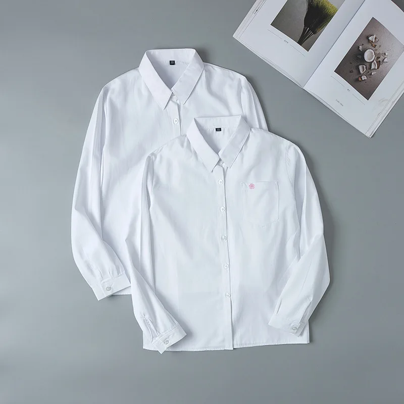 Hot Koreanische Schuluniform Mädchen Langarm Shirt Für Frauen Japanische Schuluniform Baumwolle Weißes Hemd Kirschblüte Muster