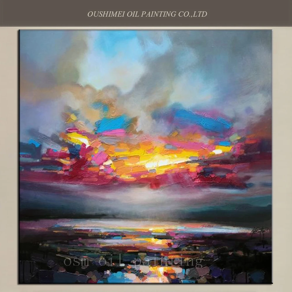 Hand-painted Modern Abstract Fine Wall Art Knife Oil Painting on Canvas Colorful Reinterpretations of Cloudy Scottish Landscapes