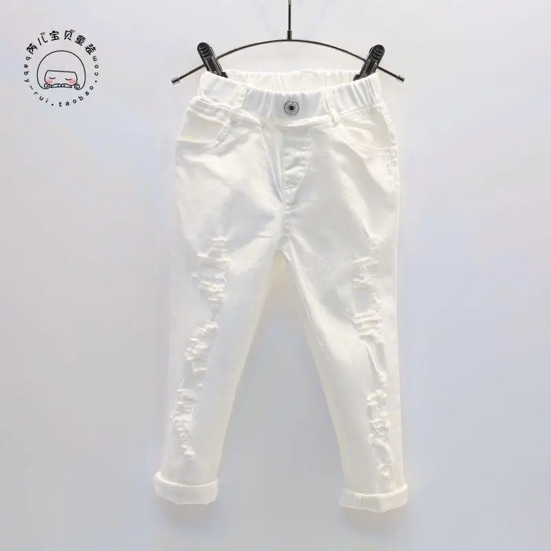 2019 New Item Girl White Jeans Pant Hole Design