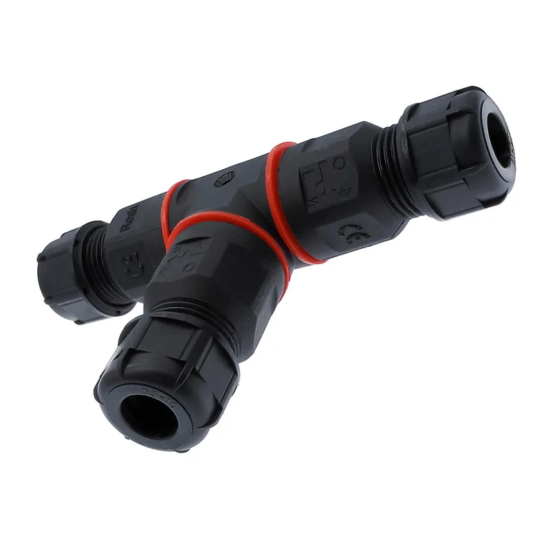 IP68 Waterproof connector T Shape 3 Pin 250V 24A Cable Wire Gland Sleeve connector quick connect waterproof connector