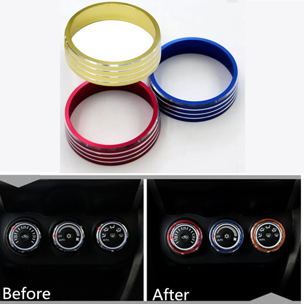 Car-styling For Mitsubishi ASX 2011 To 2013 Air Conditioning Switch AC Knob Heat Control Decoration Frame Trim Ring 3pcs Per Set