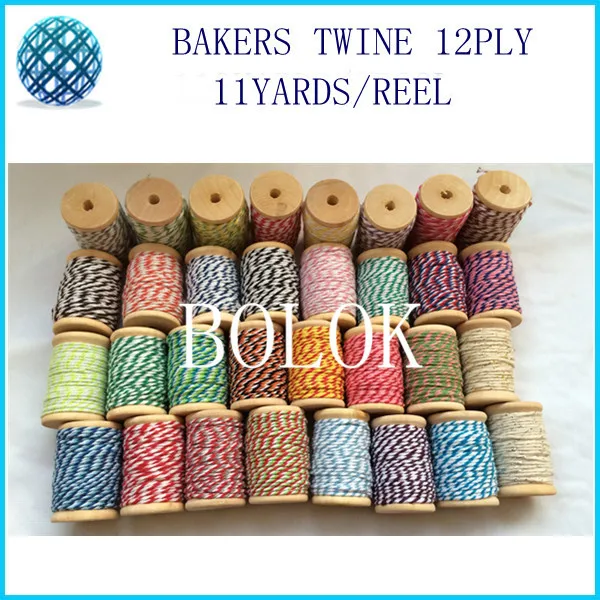 32pcs/lot 32 kinds color 12ply 1.5mm cotton Bakers twine (11yards/wooden reel ) double color twine for wedding, party