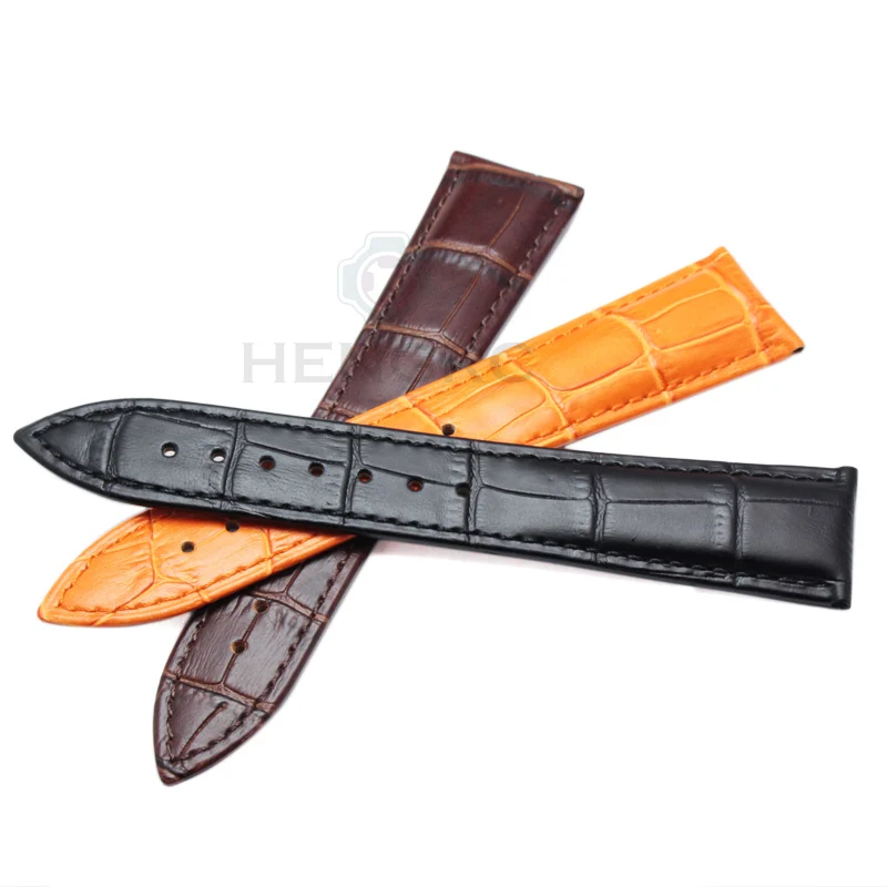 Wholesale Watchbands 20 22mm Genuine Leather Watch Band Strap Black Brown Orange Belt Replacement No Buckle For Omega