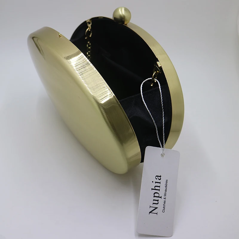 NUPHIA New Oval Shape Metal Box Clutches and Evening Bags for Party Prom Bronze Silver Black Gold