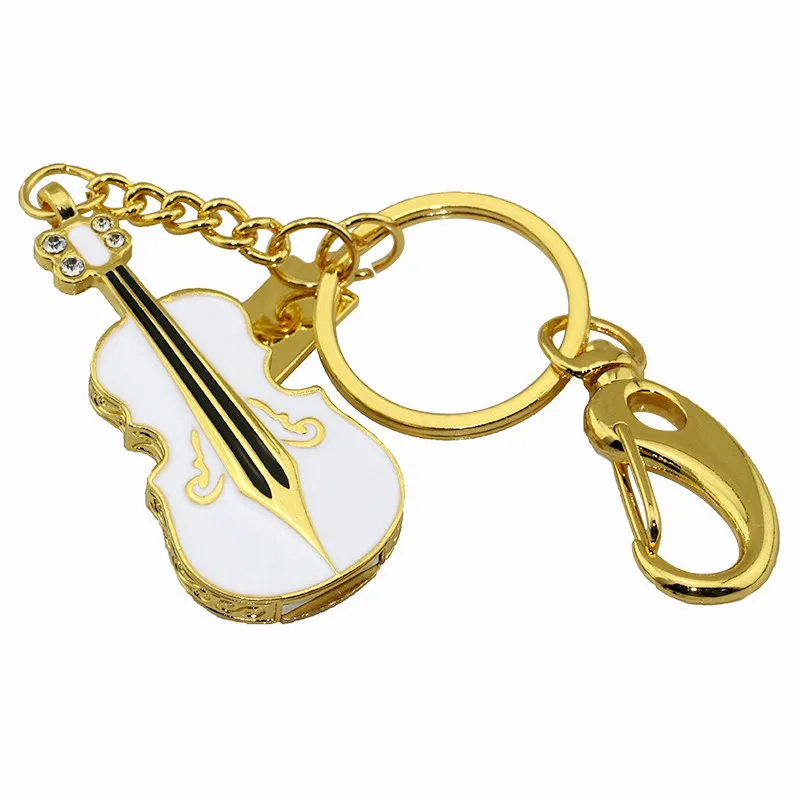 Musical Instrument Diamond Guitar Necklace Usb Flash Drive Metal Violin Keychain Usb Memory Stick 128GB Memory Storage Pen Drive