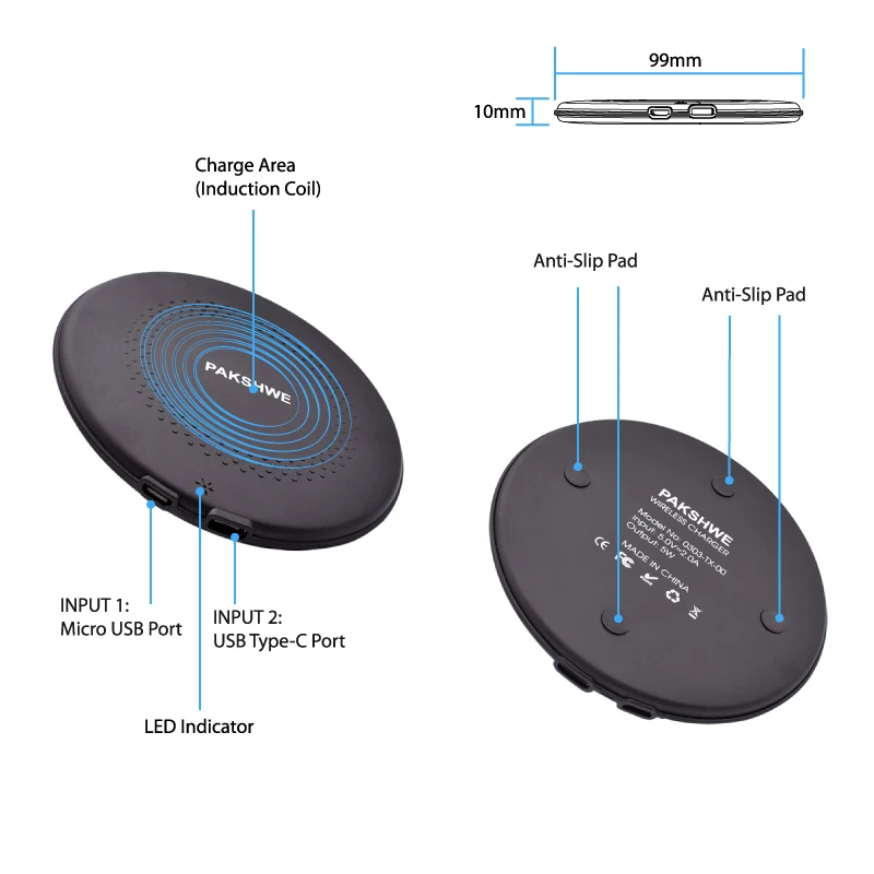 Universal Qi Wireless Charger Charging Kit Transmitter Receiver Adapter Bundle 5W for iPhone Lightning Android Phones