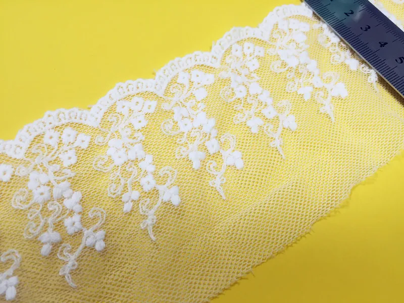 

8cm 3.14" wide 14 yard ivory gauze mesh tulle embroidered tapes lace trim ribbon clothing dress skirt fabric QW00073QL4K133