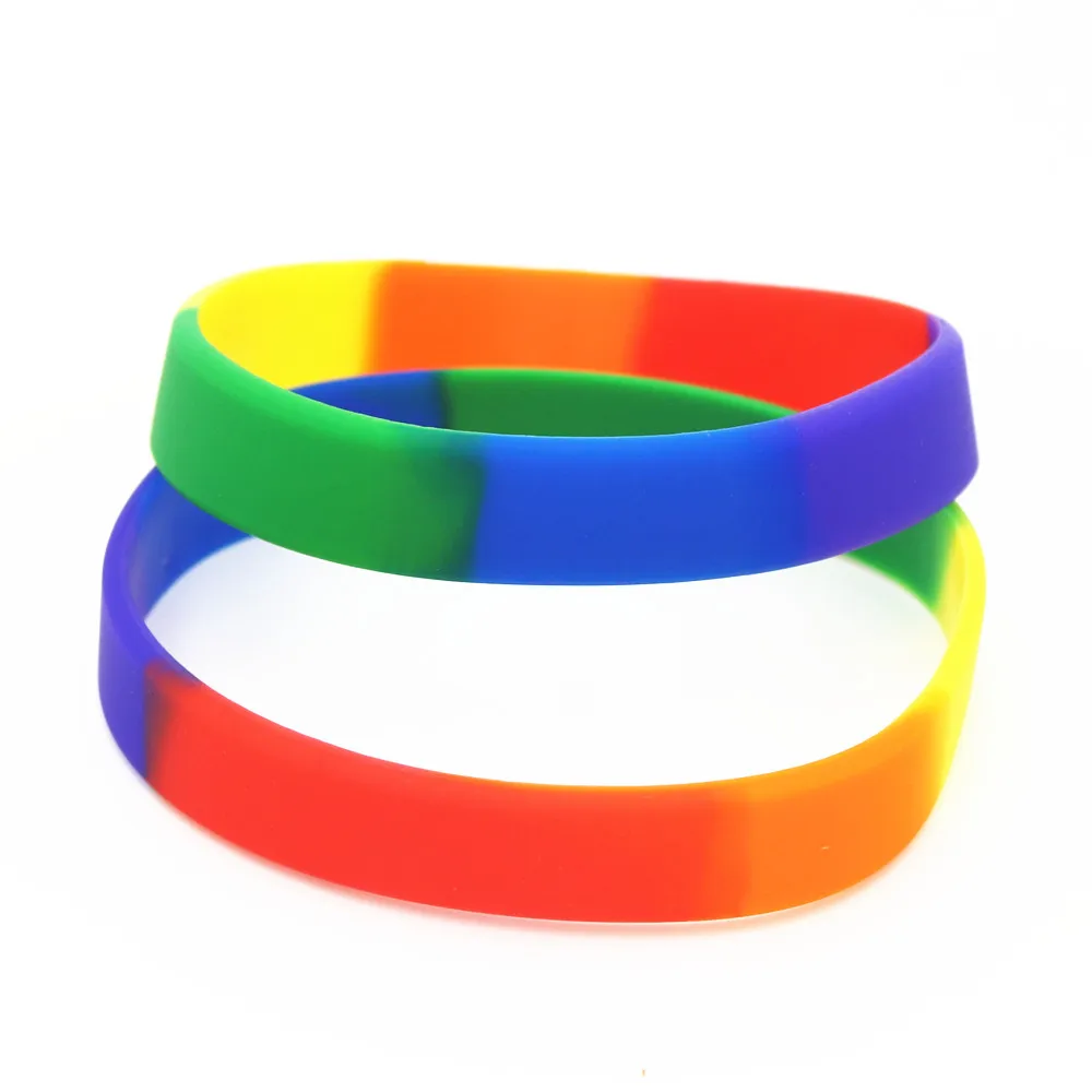 

50PC Hot Sale Fashion Rainbow Colour Pride Silicone Wristband Colour Rubber Bracelet &Bangles Women Men Adult Gift Jewelry SH173