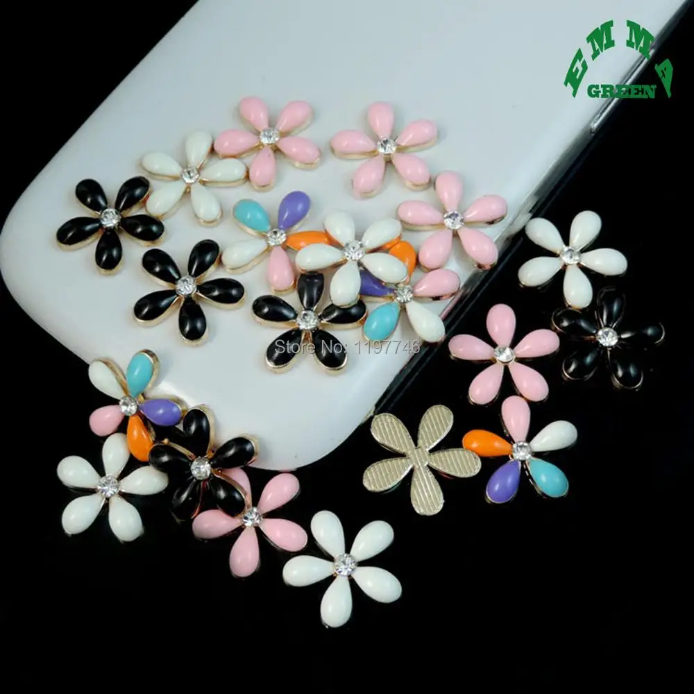 Lucky Flowers 20 Pieces 18x18mm Enameled Flower Embellishment For Handmade Jewelry Flat Back Rhinestone Embellishment