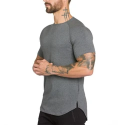 Cotone di marca Camicia Palestra Sport T Shirt Uomo Manica Corta Rashgard Corsa E Jogging Tshirt Allenamento Formazione Magliette Top di Fitness Sport T-Shirt