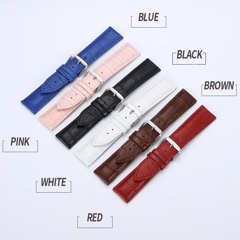 13 14 15 16 17 18 19 20 22 mm Genuine leather watchband watch belt strap wristwatches band female red white black