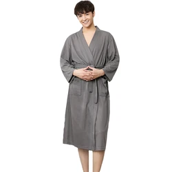 New Men Robe Spa Home Dress Chinese Waffle Nightwear Solid Sleepwear Male Nightgown Kimono Bathrobe Gown Plus Size M XL XXXL